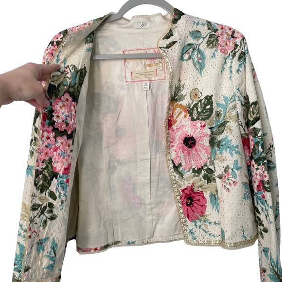 Vintage Y2k J. Jill Re: Crafted Floral Eyelet Zip Jacket Romantic Shabby Chic SP - Picture 8 of 12